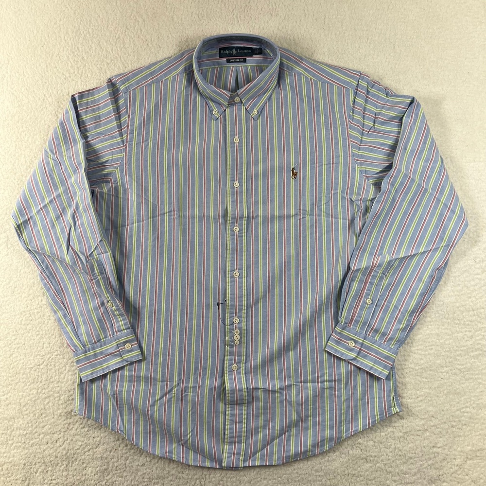 Ralph‎ Lauren Men's L Custom Fit Blue Multi Stripe Oxford Button Down Shirt NWT